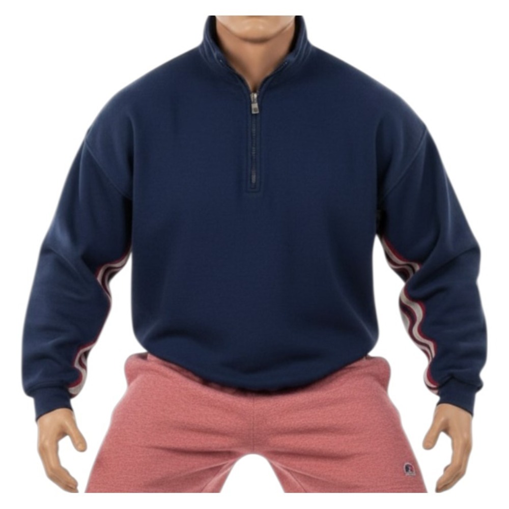 Russell Athletic 1/4 Zip Sweatshirt XXL Navy Red White Stripe Blokecore Vtg 90s - Picture 1 of 13